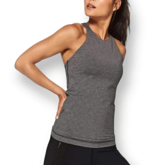 Lululemon In Training Tank Top High Neck Back Cutout Heathered Grey Size 4 - Picture 9 of 15